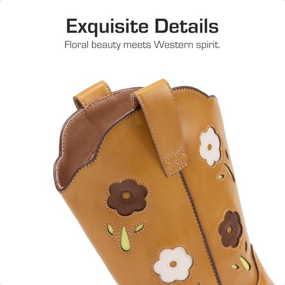 Girls Cowgirl Boot Kid Mid Calf Western Boot Riding Shoes Little Kid - Picture 3 of 6